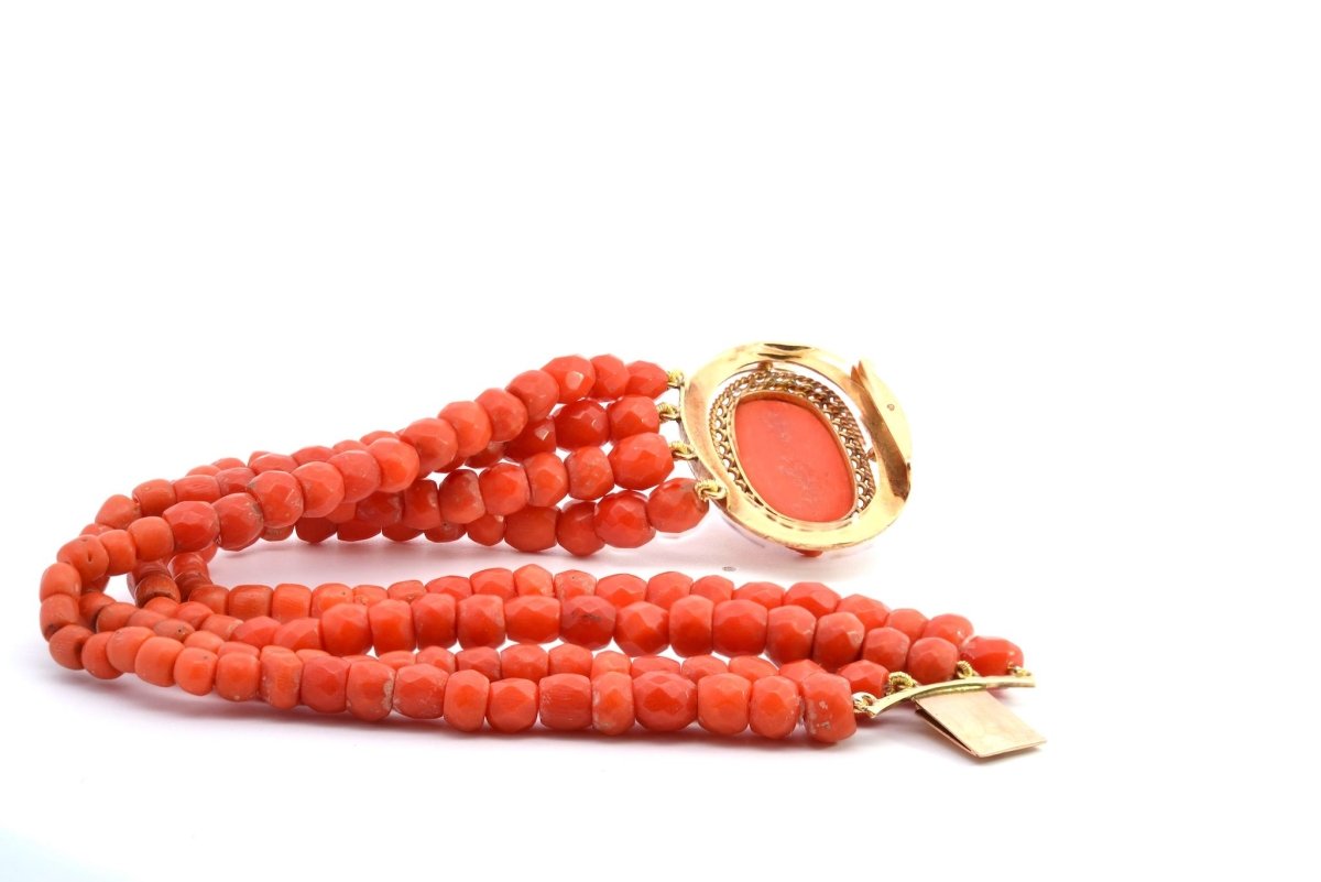 Bracelet corail rouge orangé en or 18k - Castafiore
