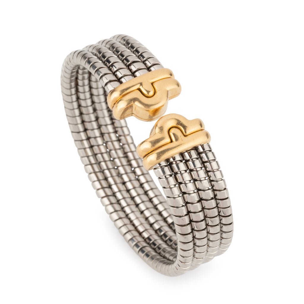 Bracelet de la Maison Bvlgari,collection Parentesi en acier et or jaune - Castafiore
