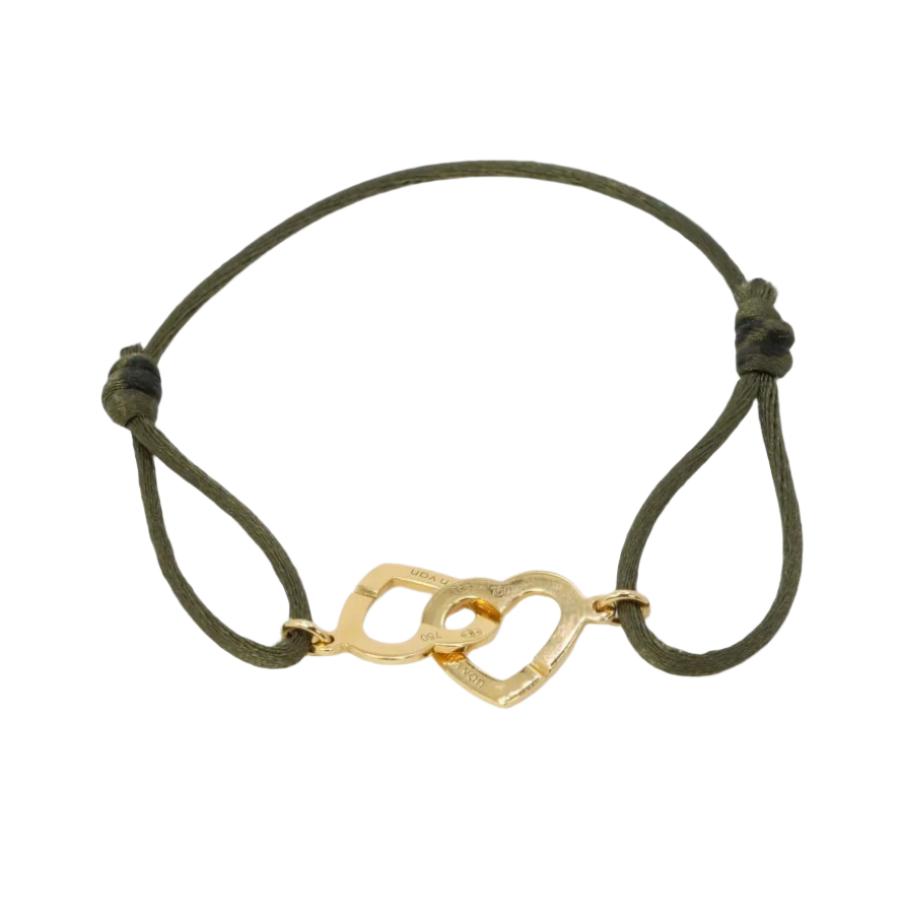 Bracelet DINH VAN double cœur en or jaune cordon kaki - Castafiore