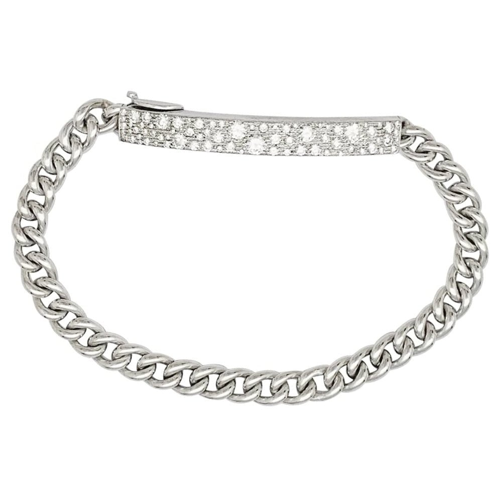 Bracelet DIOR "Gourmette" en or blanc et diamants - Castafiore