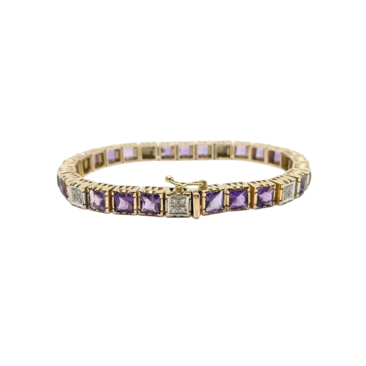 Bracelet en or 18KT avec diamants et améthystes naturelles, époque 1950. - Castafiore