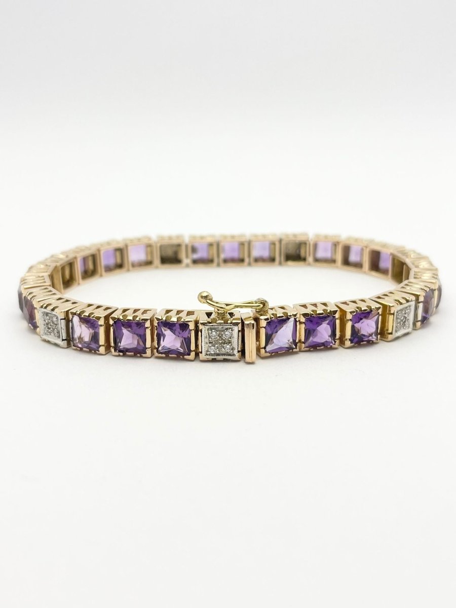 Bracelet en or 18KT avec diamants et améthystes naturelles, époque 1950. - Castafiore