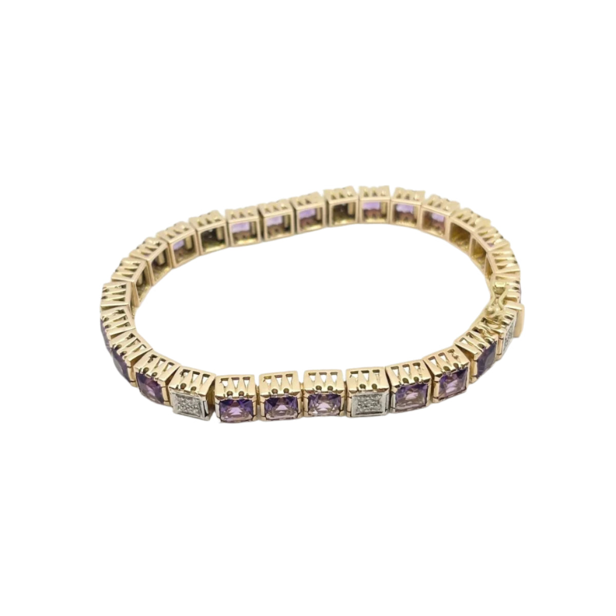 Bracelet en or 18KT avec diamants et améthystes naturelles, époque 1950. - Castafiore