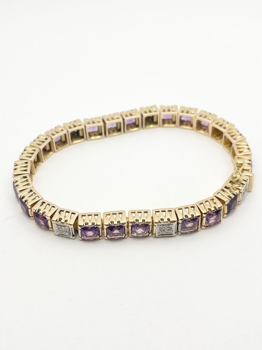 Bracelet en or 18KT avec diamants et améthystes naturelles, époque 1950. - Castafiore