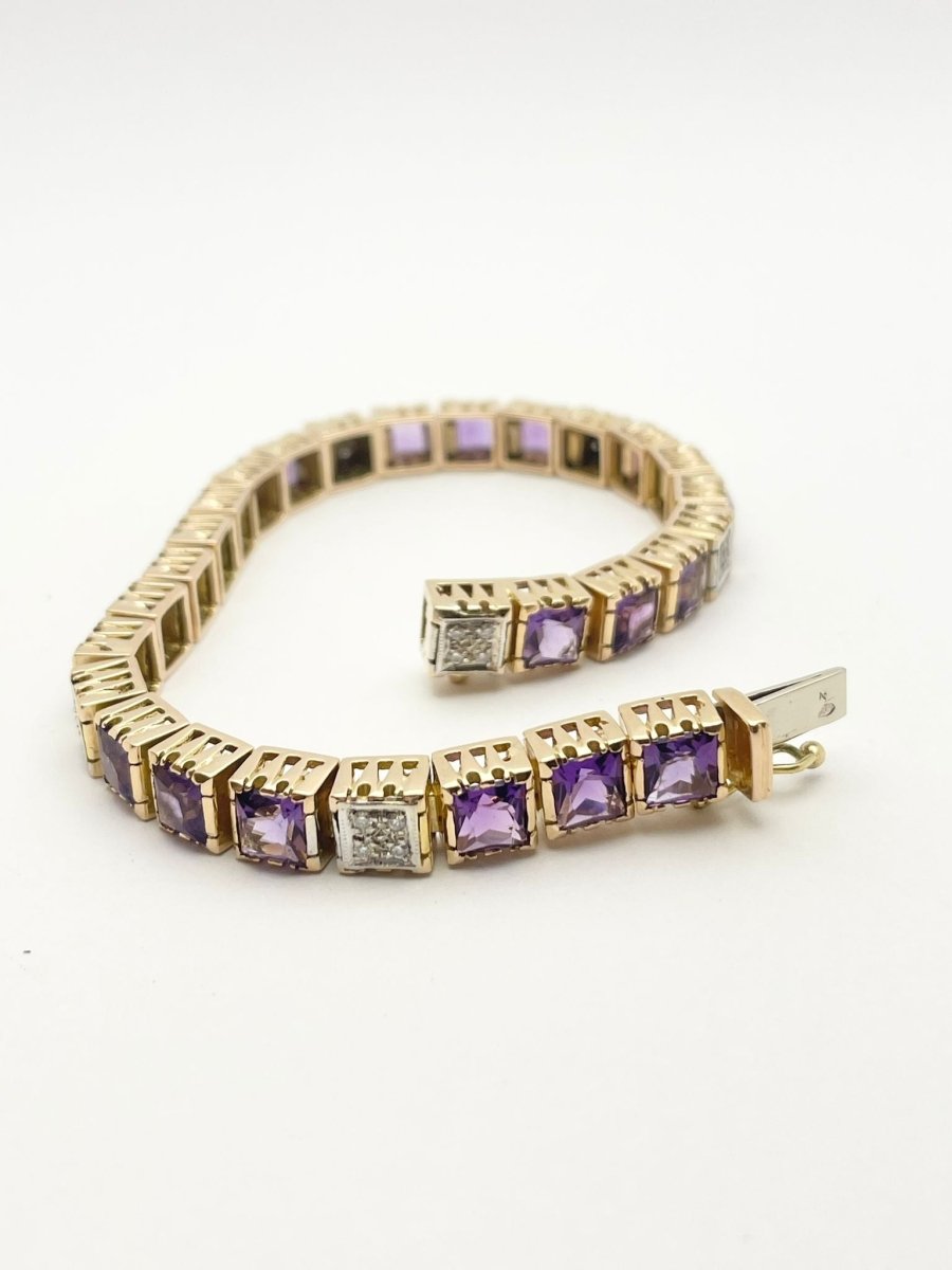 Bracelet en or 18KT avec diamants et améthystes naturelles, époque 1950. - Castafiore