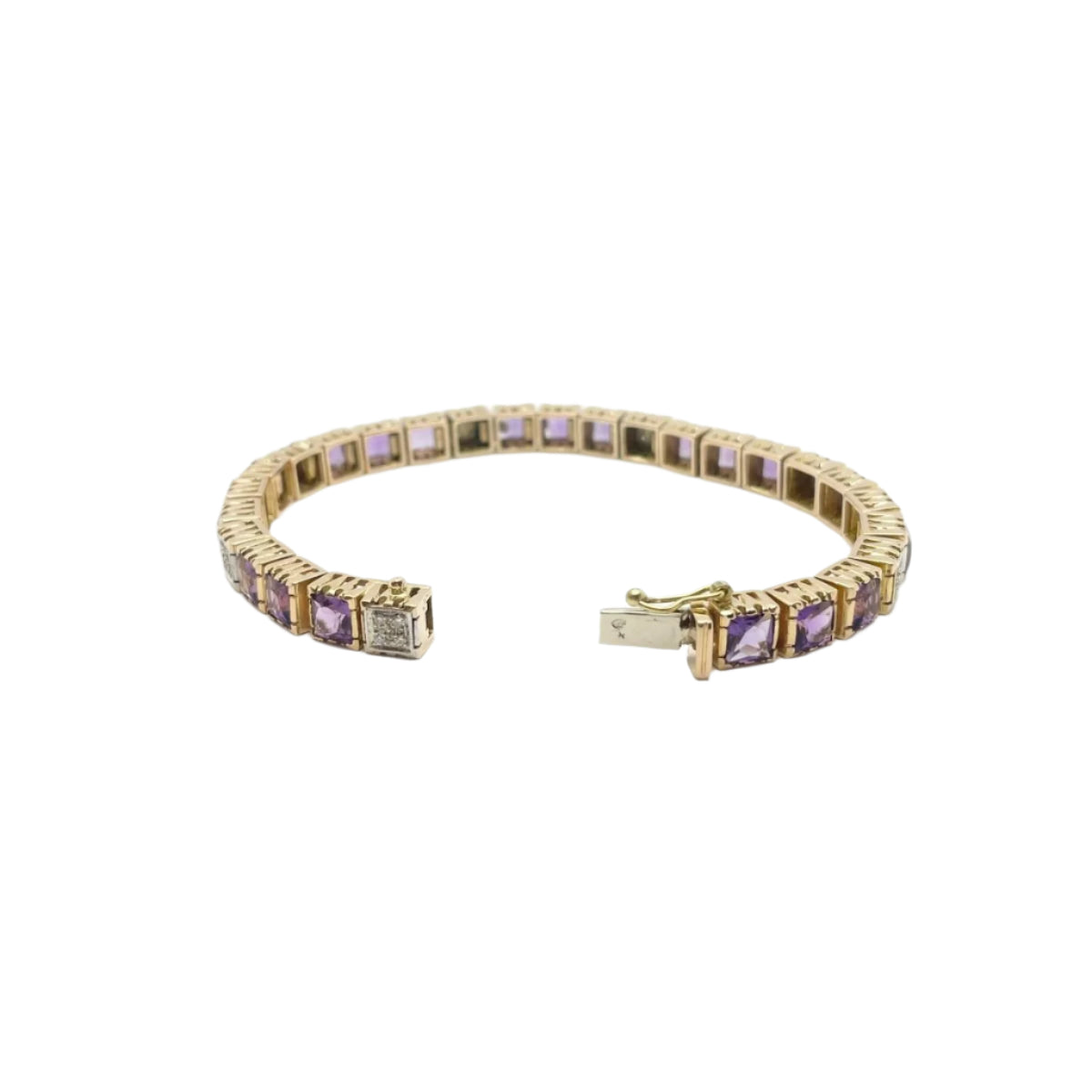 Bracelet en or 18KT avec diamants et améthystes naturelles, époque 1950. - Castafiore