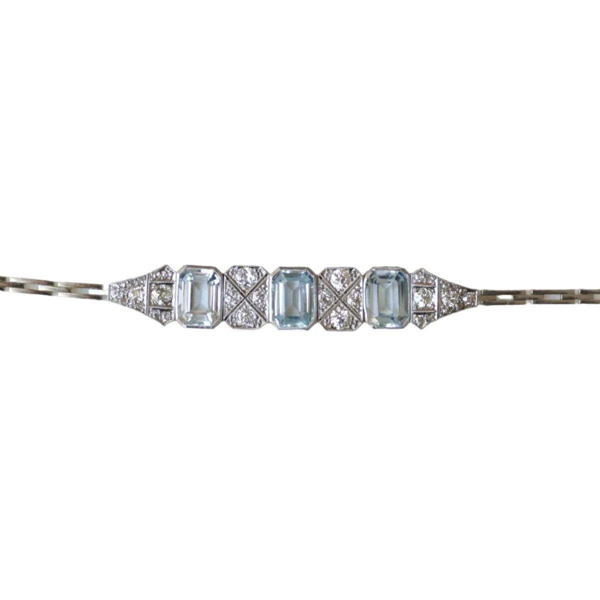 Bracelet en or blanc, aigues-marines et diamants