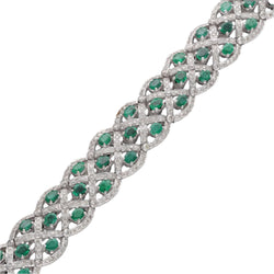 Bracelet en Or gris 18 Cts avec Diamants et émeraudes vers 2000. - Castafiore