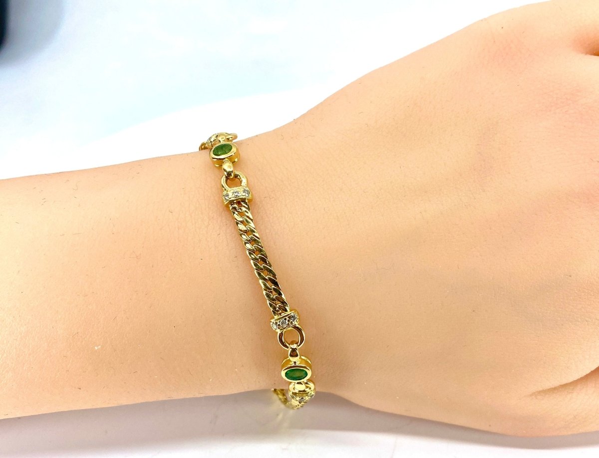 Bracelet en or jaune 18 carats, émeraudes et diamants - Castafiore