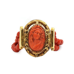 Bracelet en or jaune, camée et corail - Castafiore
