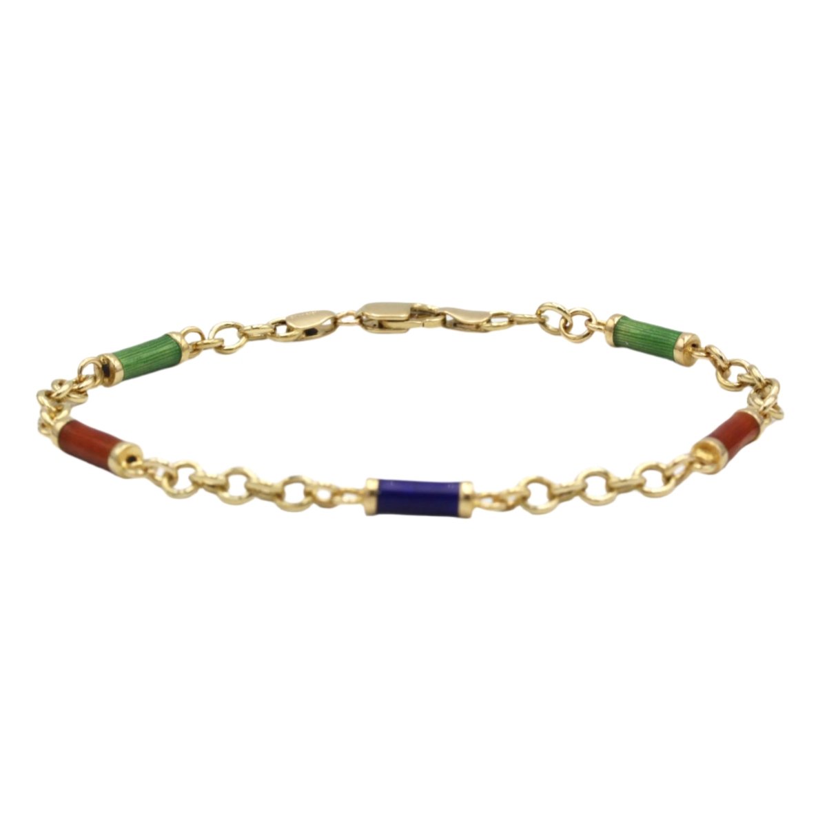 Bracelet en or jaune émaillé bleu, vert, rouge - Castafiore