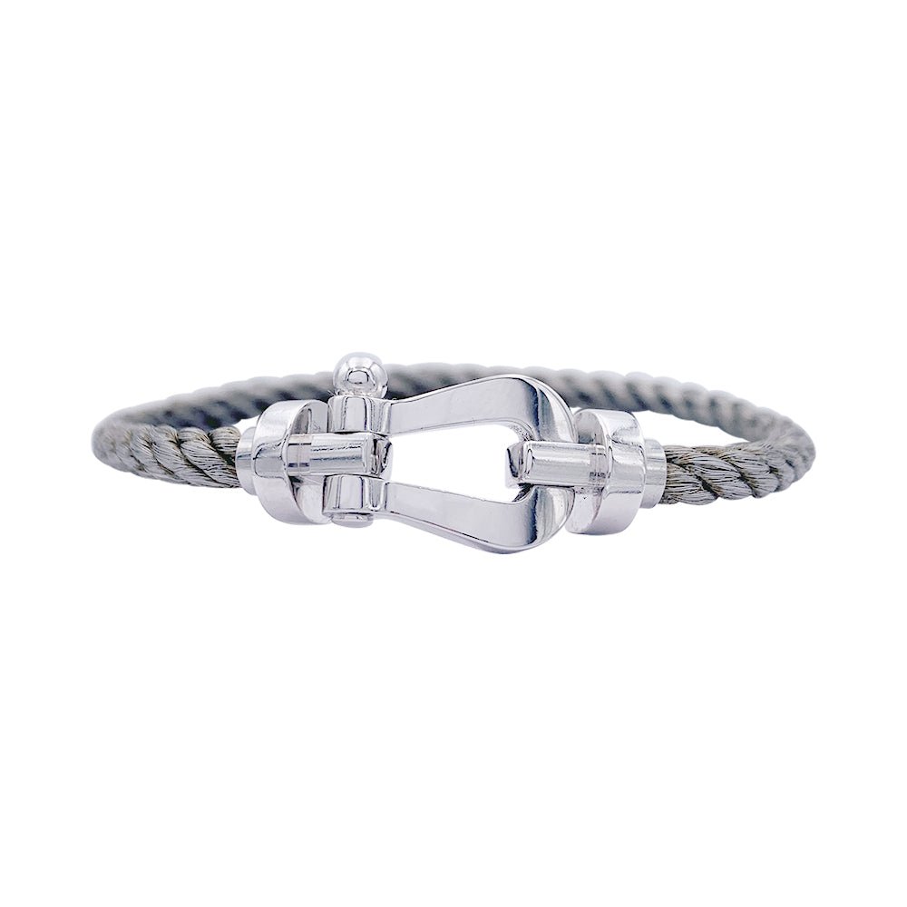 Bracelet Fred, "Force 10", en or blanc et acier. - Castafiore