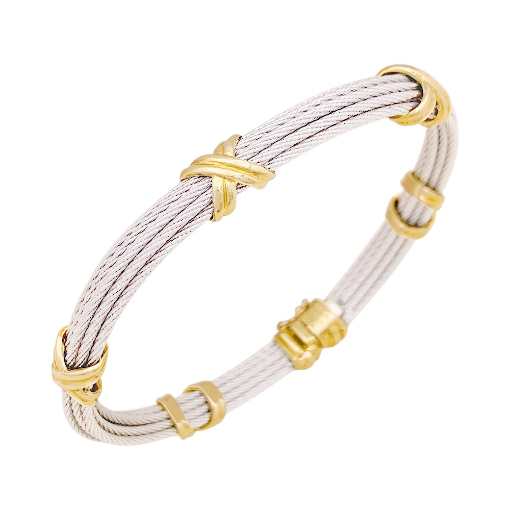 Bracelet FRED "Force 10" en or jaune et acier - Castafiore