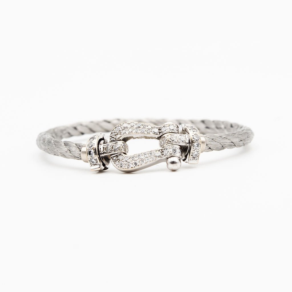 Bracelet FRED "Force 10" GM en or blanc, acier et diamants - Castafiore