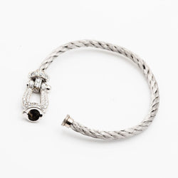 Bracelet FRED "Force 10" GM en or blanc, acier et diamants - Castafiore