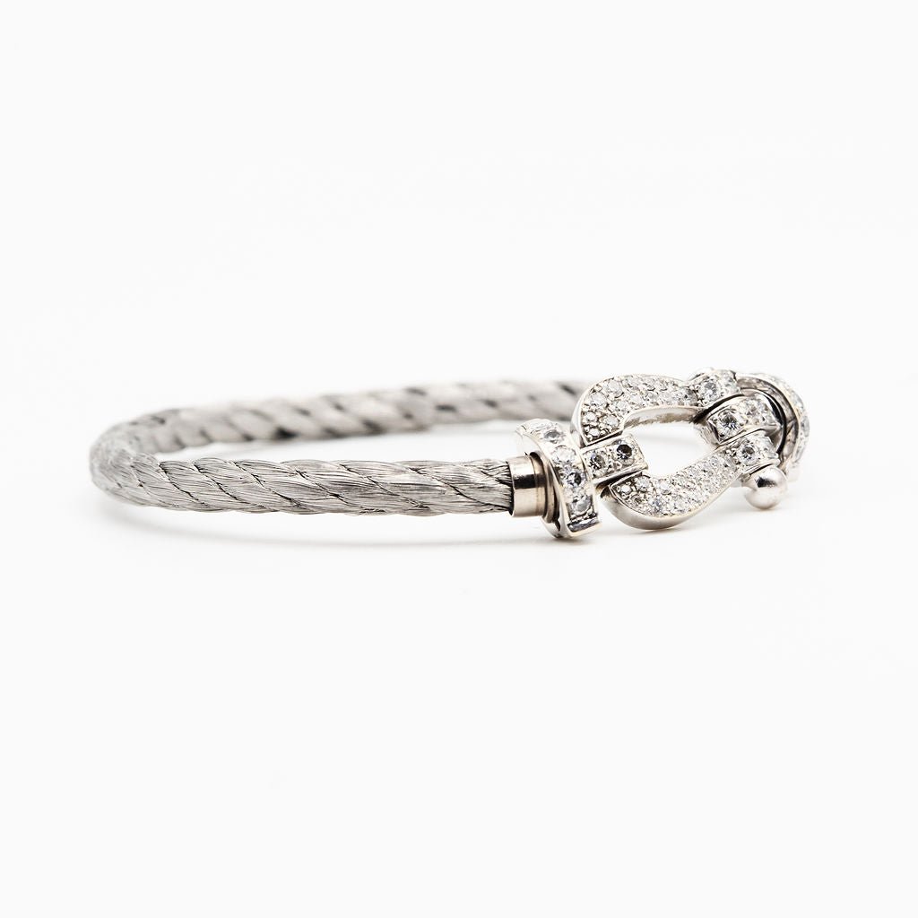 Bracelet FRED "Force 10" GM en or blanc, acier et diamants - Castafiore