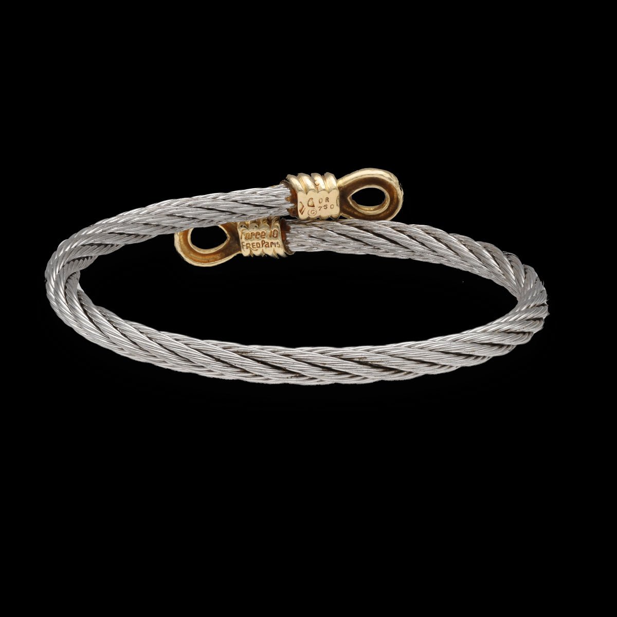 Bracelet Fred Homme Vintage Force 10 en Or jaune 18k et Acier vers 1980, Grande taille. - Castafiore