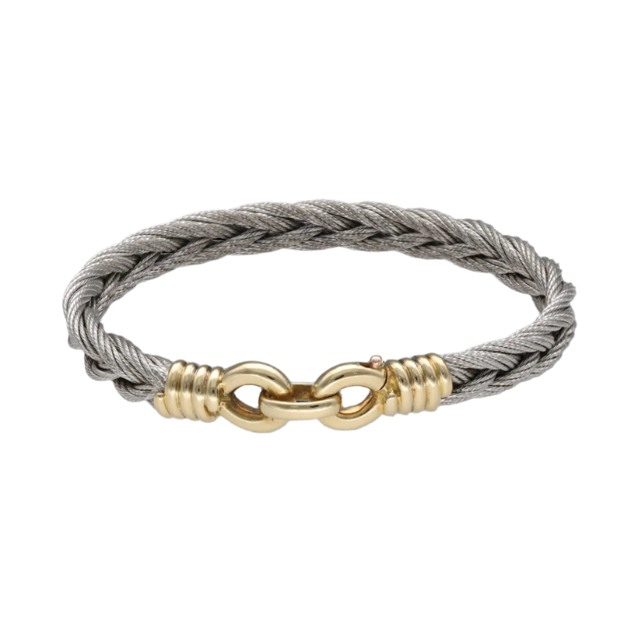 Bracelet Fred Vintage Force 10 en Or jaune 18k et Acier vers 1980, 17 cm. - Castafiore
