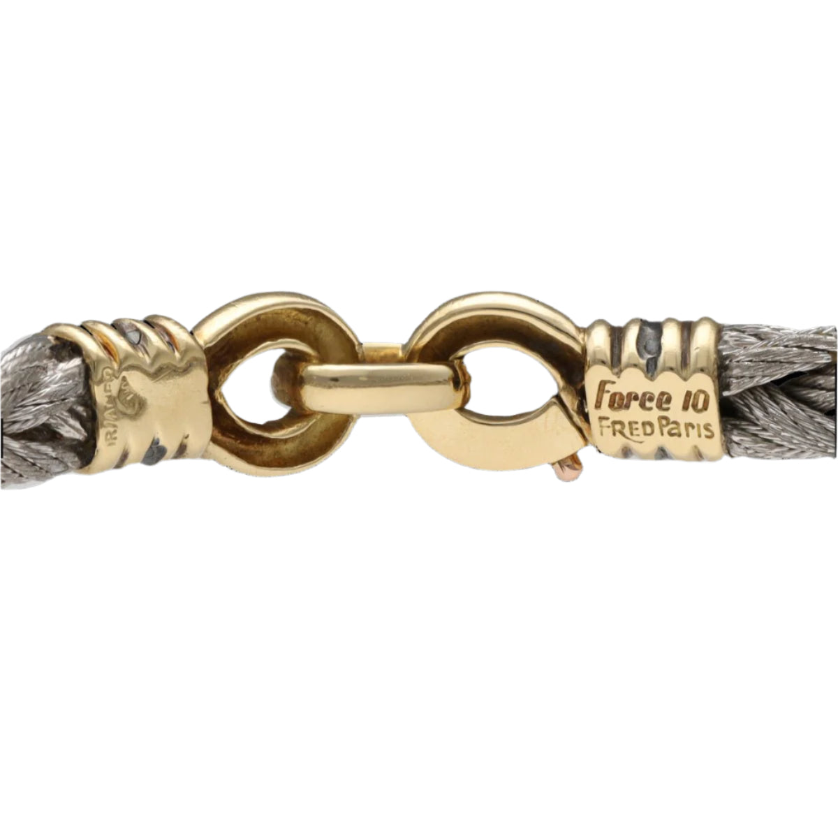 Bracelet Fred Vintage Force 10 en Or jaune 18k et Acier vers 1980, 17 cm. - Castafiore