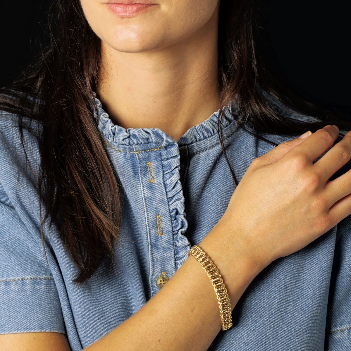 Bracelet gourmette maille ciselée en or jaune - Castafiore
