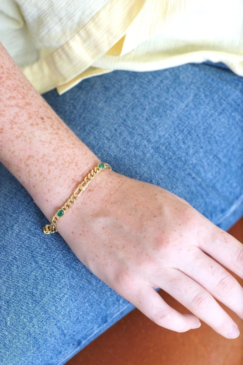 Bracelet gourmette or jaune et émeraudes - Castafiore