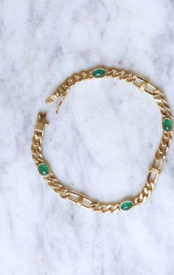 Bracelet gourmette or jaune et émeraudes - Castafiore