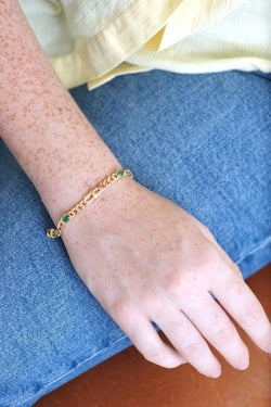 Bracelet gourmette or jaune et émeraudes - Castafiore