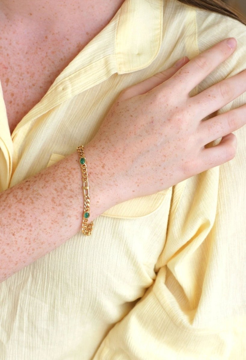 Bracelet gourmette or jaune et émeraudes - Castafiore