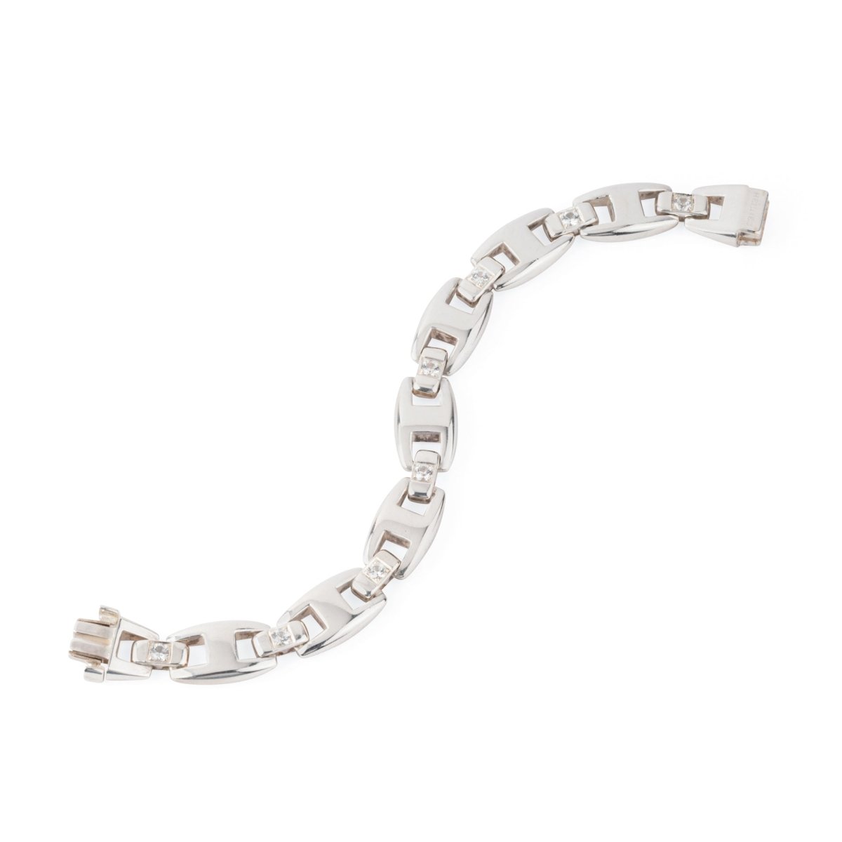 Bracelet HERMÈS Cassiopé maillons en argent saphirs blancs - Castafiore