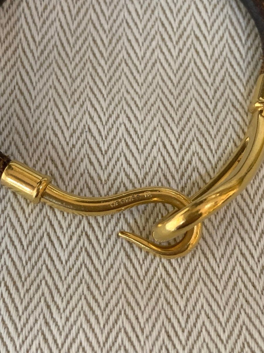 Bracelet Hermès Jumbo Métal Doré Cuir - Castafiore