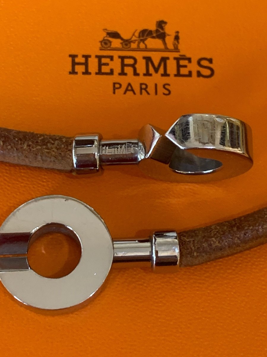 Bracelet Hermès Lancelot Double Métal Argenté Cuir - Castafiore