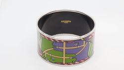 Bracelet Hermès manchette en métal argenté émaillé - Castafiore