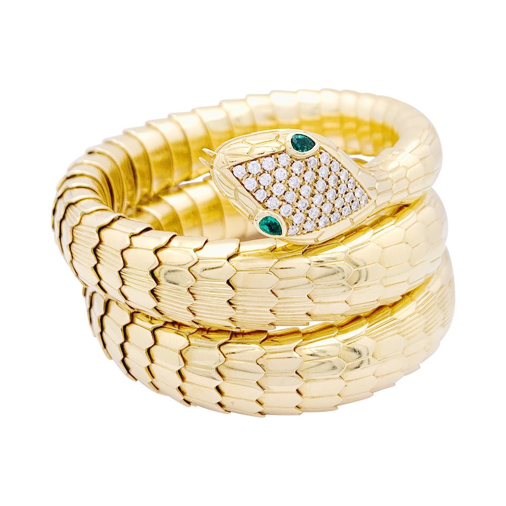 Bracelet ILLARIO, "Serpent", en Or jaune, Diamant et Emeraude - Castafiore