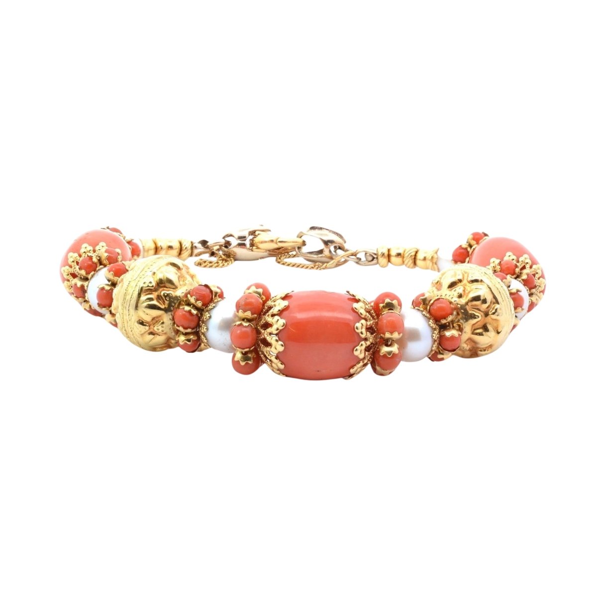 Bracelet Italien corail et perles de culture en or 18k - Castafiore