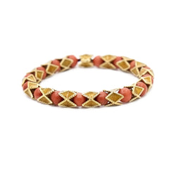 Bracelet JEAN ET PIERRE BELLIN articulé en or jaune et corail - Castafiore