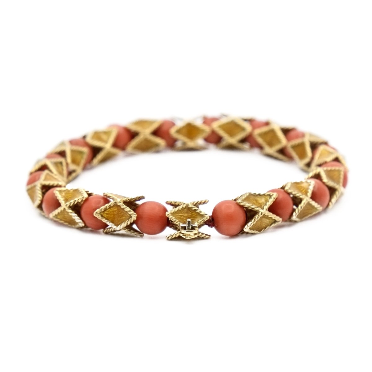 Bracelet JEAN ET PIERRE BELLIN articulé en or jaune et corail - Castafiore