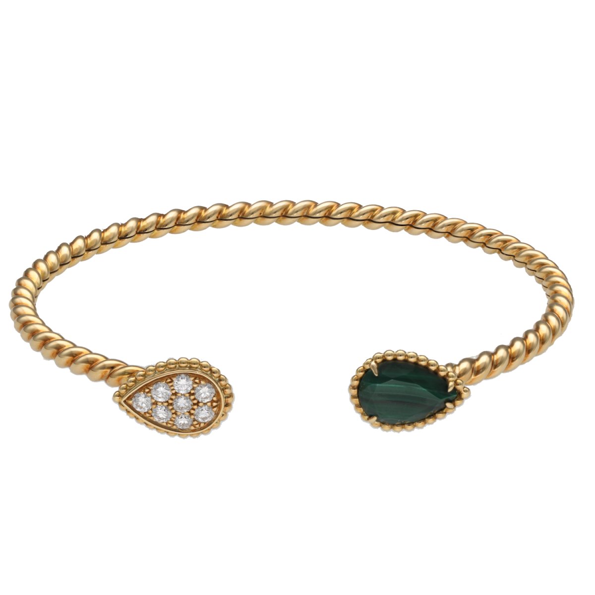 Bracelet Jonc BOUCHERON "Serpent Bohème" en or jaune, malachite et diamants - Castafiore