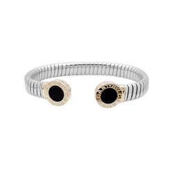 Bracelet Jonc BULGARI "Bulgari - Bulgari" en or jaune, acier et onyx - Castafiore