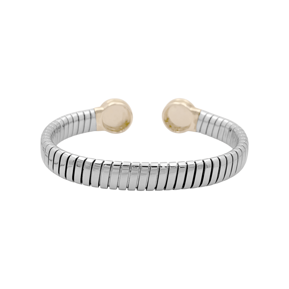 Bracelet Jonc BULGARI "Bulgari - Bulgari" en or jaune, acier et onyx - Castafiore