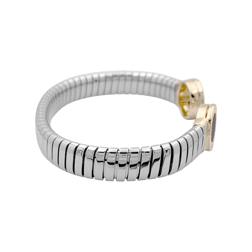 Bracelet Jonc BULGARI "Bulgari - Bulgari" en or jaune, acier et onyx - Castafiore