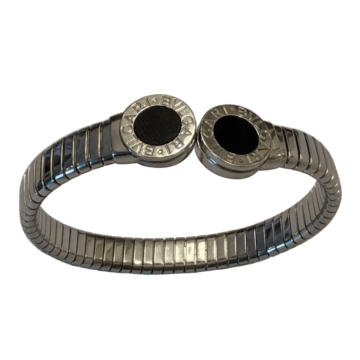 Bracelet Jonc BULGARI "Bvlgari Bvlgari" en acier inoxydable et onyx - Castafiore