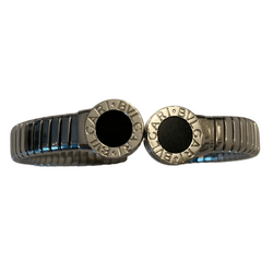 Bracelet Jonc BULGARI "Bvlgari Bvlgari" en acier inoxydable et onyx - Castafiore
