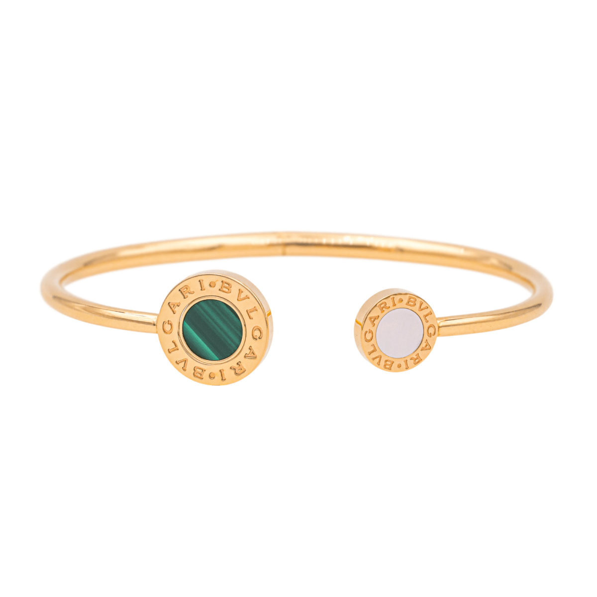 Bracelet Jonc BULGARI "BVLGARI BVLGARI" en or rose, malachite, nacre et onyx - Castafiore