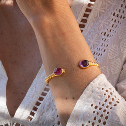 Bracelet Jonc BULGARI en or jaune, améthyste et tourmaline - Castafiore