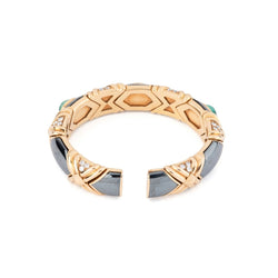 Bracelet Jonc BULGARI en or jaune, hématite, émeraudes et diamants - Castafiore