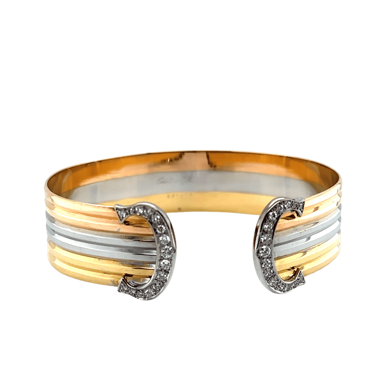 Bracelet Jonc CARTIER "Double C" en or jaune, or blanc, or rose et diamants - Castafiore