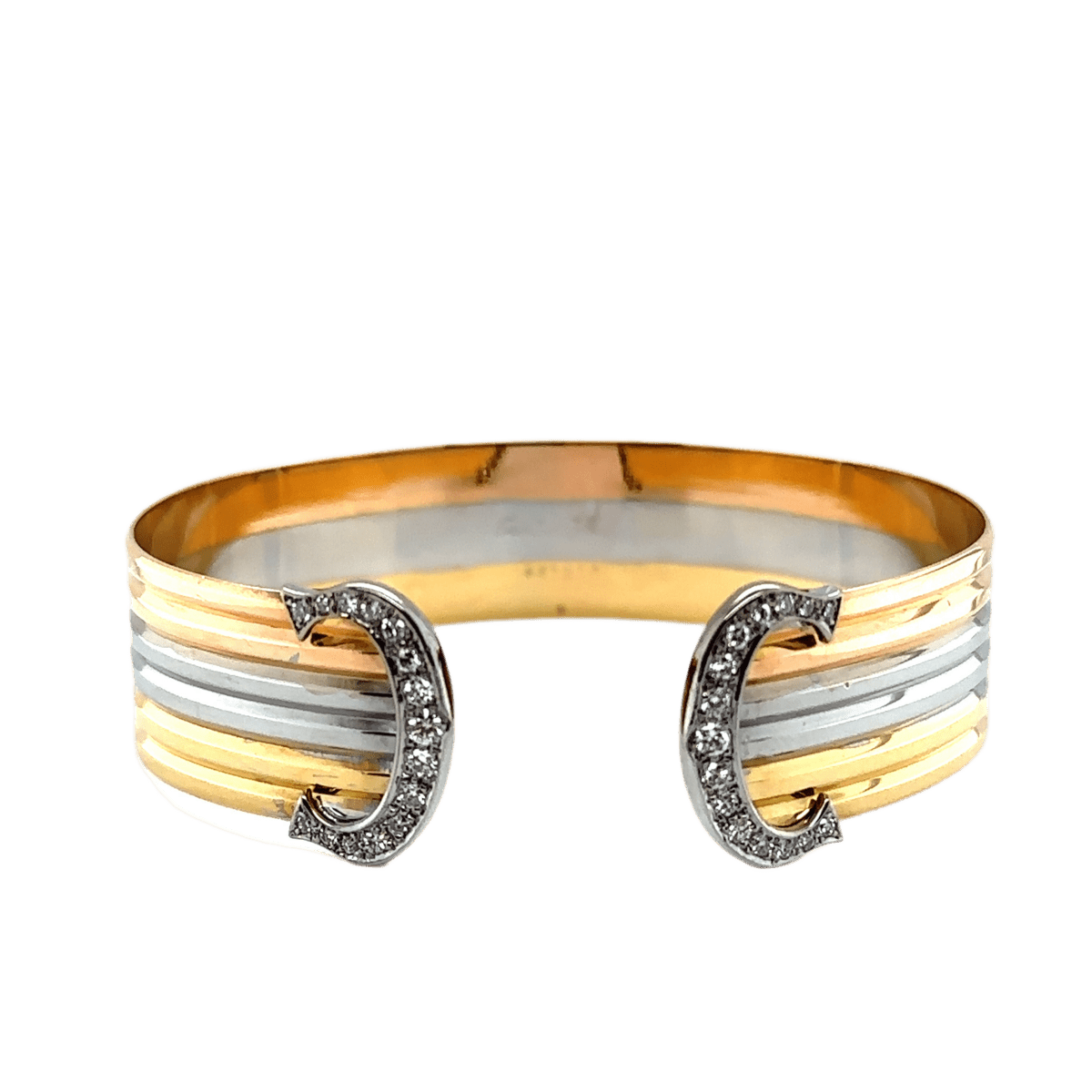 Bracelet Jonc CARTIER "Double C" en or jaune, or blanc, or rose et diamants - Castafiore