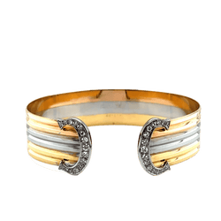 Bracelet Jonc CARTIER "Double C" en or jaune, or blanc, or rose et diamants - Castafiore