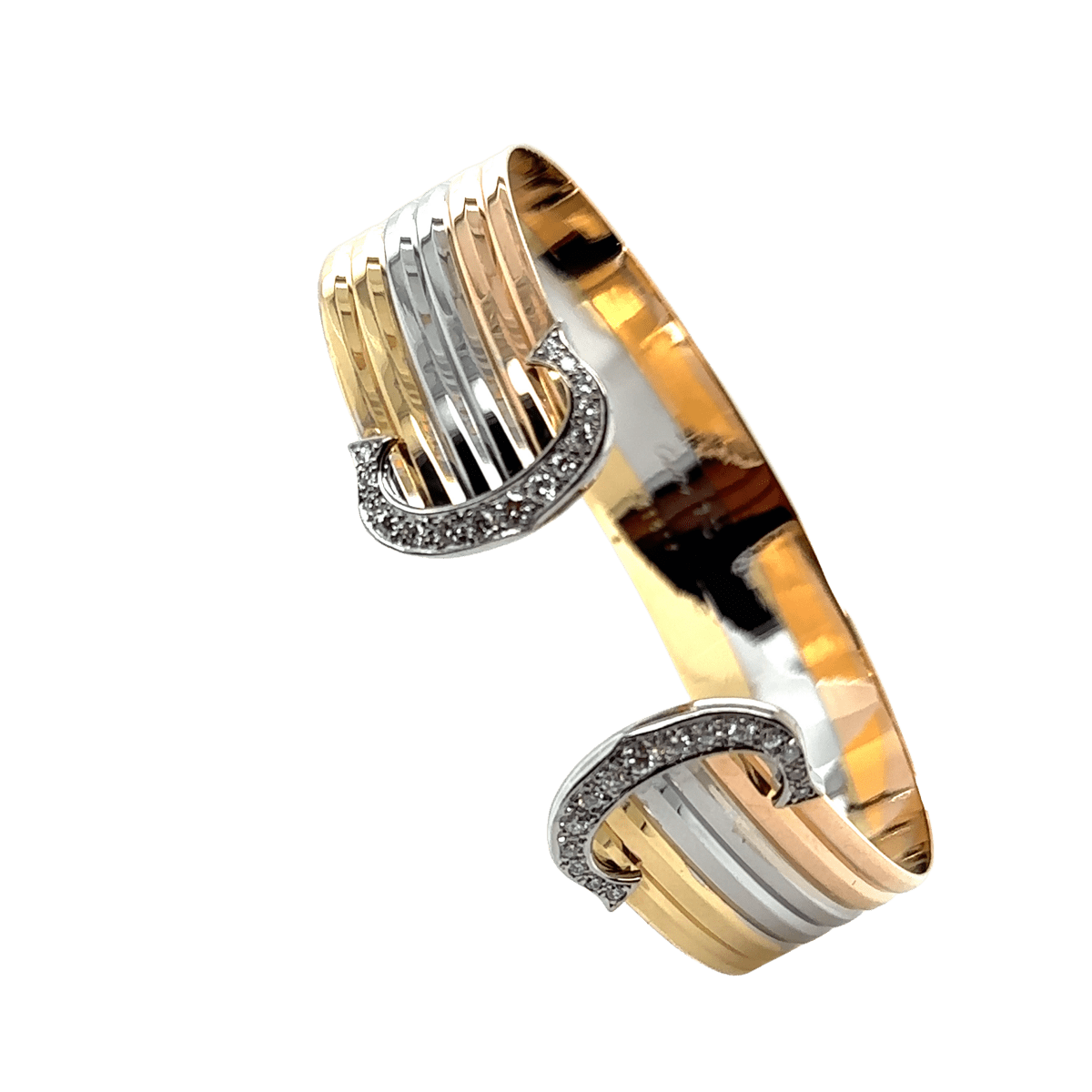 Bracelet Jonc CARTIER "Double C" en or jaune, or blanc, or rose et diamants - Castafiore