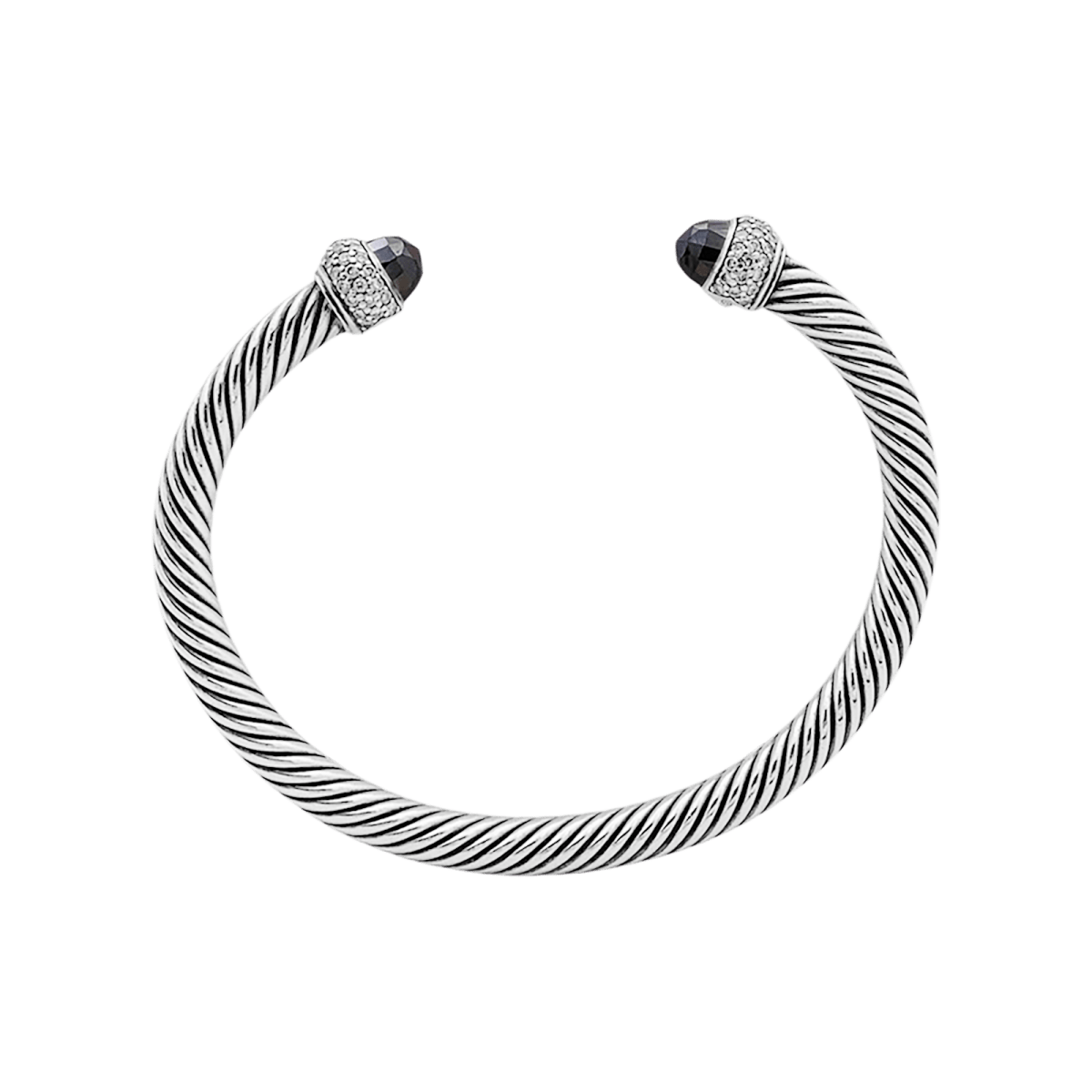 Bracelet Jonc DAVID YURMAN "Cable Classic" en argent, hématites et diamants - Castafiore